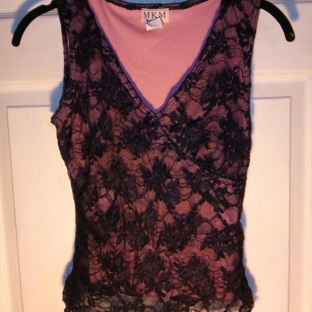 Club top black lace over pink